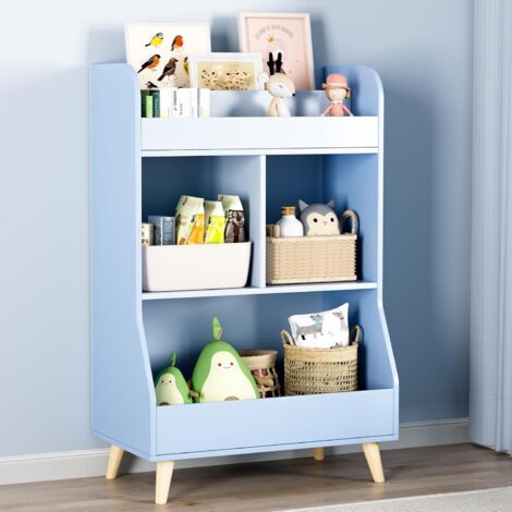 Libreria per bambini, scaffale portaoggetti, MDF, mobiletto portagiocattoli, mobiletto portaoggetti, blu (1/5)