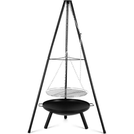Barbecue sospeso, braciere da esterno Ø 68 cm con griglia per barbecue, griglia a carbone, altezza regolabile 200 cm