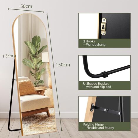 Specchio A Figura Intera Con Cornice In Alluminio Nero 142x53 Cm – Grande Specchio Da Pavimento Autoportante Per Camera E Soggiorno