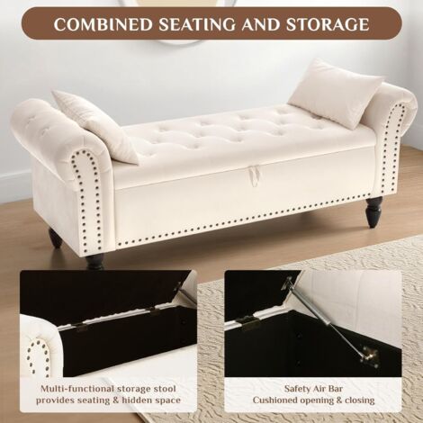 Panca contenitore, sgabello imbottito, cassettiera con coperchio
Seduta imbottita, testata letto, panca per camera da letto 133 cm, fino a 168 kg, beige
