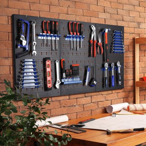 Portautensili da parete, parete portautensili in metallo, pannello portautensili con 17 ganci e supporti, pannello portautensili per officine e garage, 118 x 59,5 x 2 cm, blu