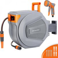 Avvolgitubo automatico da parete, avvolgitubo per irrigazione da parete, avvolgitubo automatico 20+2 m, con lancia 9 in 1 per giardino, garage - Arancione