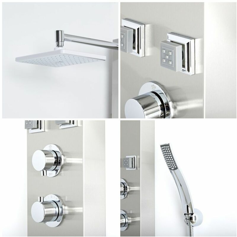 Shower Panel System With Rainfall Shower Head & 6 Body Jets - Adjustable, Stainless Steel, Spa Experience At Home