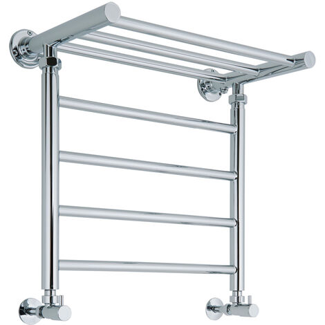 Milano Pendle Chrome Ladder Style Heated Towel Rail Radiator with Heated Shelf - 494mm x 532mm
