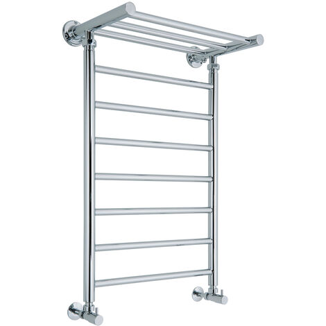 Milano Pendle Chrome Ladder Style Heated Towel Rail Radiator with Heated Shelf - 794mm x 532mm