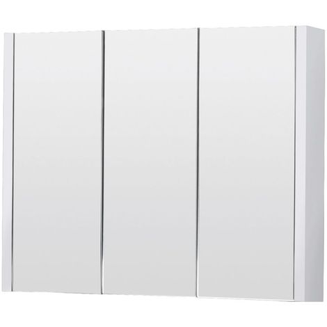 899mm x 650mm MILANO Ren Modern White Wall Mounted 3 Door Bathroom Mirrored Cabinet 