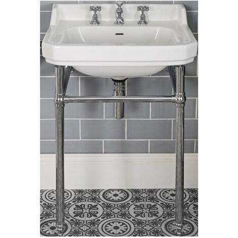 Milano Richmond - Traditional White Ceramic Bathroom Basin Sink and Washstand with Three Tap Holes and Integral Towel Rail - 560mm x 450mm