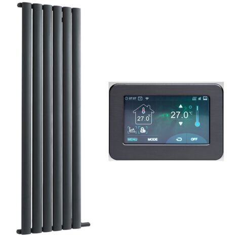 Milano Aruba Ardus Anthracite 1784mm x 354mm Dry Heat Vertical Oval Panel Electric Radiator - Touchscreen Wi-Fi Thermostat
