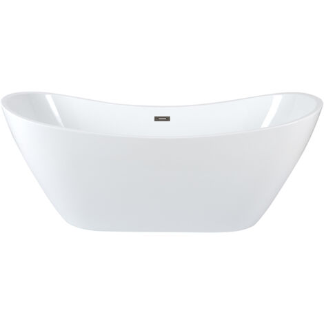 Milano Overton Bathroom 1830mm x 710mm Double Ended Freestanding Oval Bath with Overflow and White Push Button Waste - Gunmetal Grey Overflow