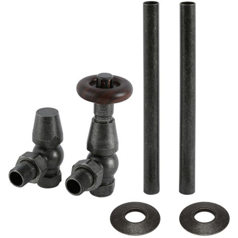 Milano Windsor Angled Radiator Heated Towel Rail Thermostatic Lockshield Valve and Pipe Connector Kit - Pewter (1/4)