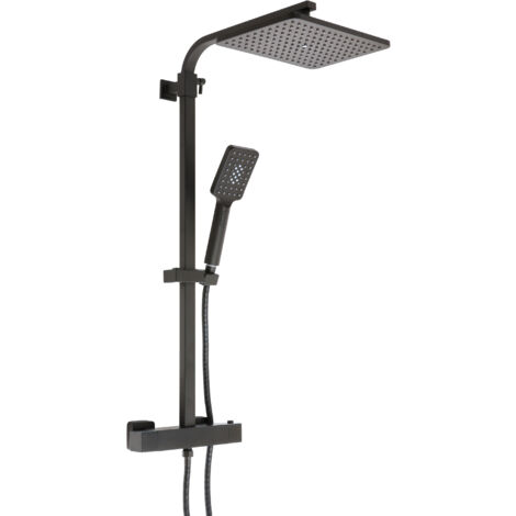 Milano Arvel Square Thermostatic Bar Mixer Shower Valve Rainfall Shower Head Multifunction Hand Shower - Black