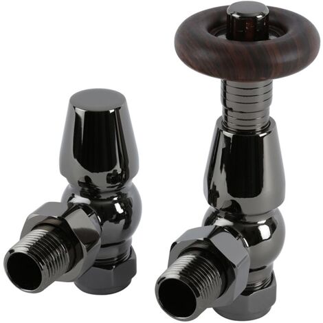 Milano Windsor Thermostatic Angled Radiator Valves Pair - Black Nickel (1/5)