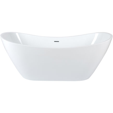 Milano Overton Bathroom 1830mm x 710mm Double Ended Freestanding Oval Bath with Overflow and White Push Button Waste - Chrome Overflow
