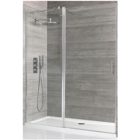 Milano Portland Chrome Walk In Wet Room Hinged Door Shower Enclosure and White Tray with Fast Flow Waste - 1200mm x 700mm (1/5)