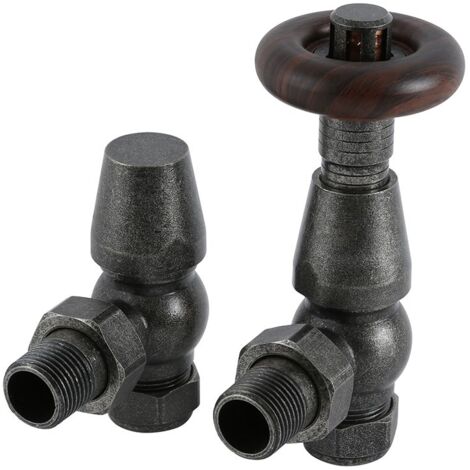 Milano Windsor Thermostatic Angled Radiator Valves Pair - Pewter