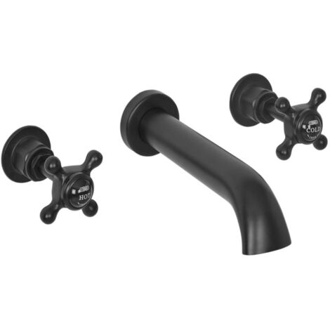 Milano Elizabeth Wall Mounted 3 Tap-Hole Basin Mixer Tap - Black (Crosshead Handles) (1/5)