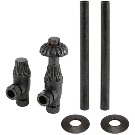 Milano Windsor Angled Radiator Heated Towel Rail Thermostatic Lockshield Valve and Pipe Connector Kit - Pewter (1/4)