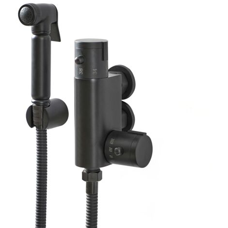 Milano Nero Bathroom Thermostatic Douche Shower Toilet Kit with Wall Bracket - Black (1/5)