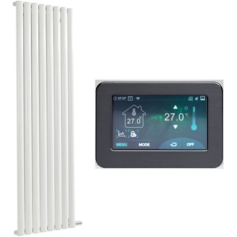 Milano Aruba Ardus White 1784mm x 472mm Dry Heat Vertical Oval Panel Electric Radiator - Touchscreen Wi-Fi Thermostat