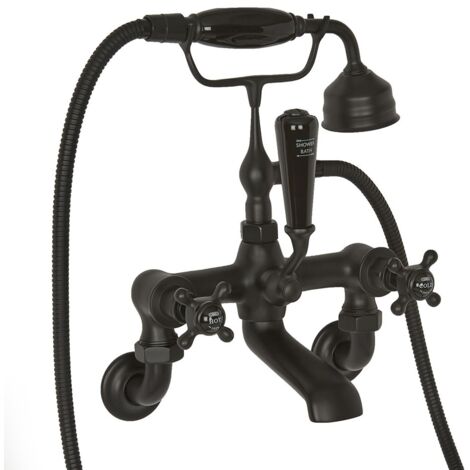 Milano Elizabeth Wall Mounted Bath Shower Mixer Tap - Black (Crosshead Handles)