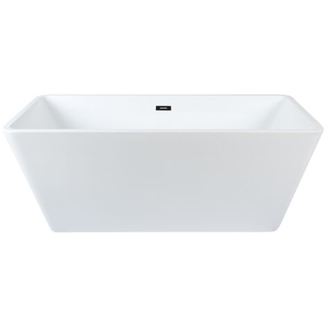 Milano Elswick Bathroom 1615mm x 720mm Double Ended Freestanding Square Bath with Overflow and White Push Button Waste - Black Overflow (1/5)