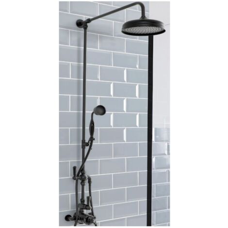 Milano Elizabeth Grand Rigid Riser with 2 Outlet Twin Exposed Thermostatic Mixer Shower Valve  Round Rainfall Shower Head and Hand Shower Handset - Black