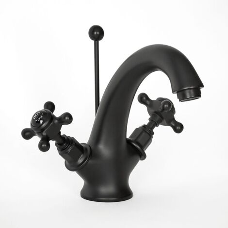 Milano Elizabeth Mono Basin Mixer Tap - Black (Crosshead Handles)