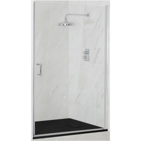 Milano Langley Chrome Wet Room Walk In Hinged Door Frameless Shower Enclosure with Graphite Slate Effect Tray and Fast Flow Waste - 800mm x 800mm (1/5)