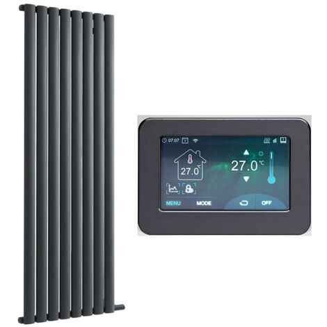 Milano Aruba Ardus Anthracite 1784mm x 472mm Dry Heat Vertical Oval Panel Electric Radiator - Touchscreen Wi-Fi Thermostat