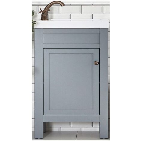 Milano Aston Light Grey 400mm Bathroom Cloakroom Vanity Unit with Basin and Round Handle - Aged Bronze Handle