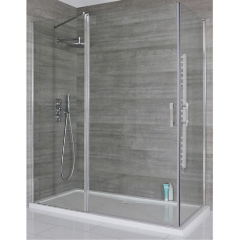 Milano Portland Chrome Corner Walk In Wet Room Hinged Door Shower Enclosure with White Tray and Fast Flow Waste - 1200mm x 700mm (1/5)