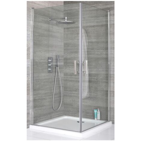 Milano Portland Chrome Corner Walk In Wet Room Hinged Door Shower Enclosure with White Tray and Fast Flow Waste - 700mm x 700mm (1/5)