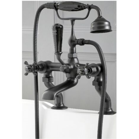Milano Elizabeth Deck Mounted Bath Shower Mixer Tap - Black (Crosshead Handles)