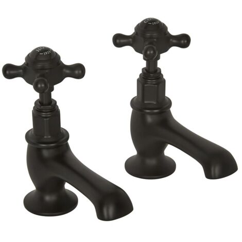 Milano Elizabeth Bathroom Basin Pillar Taps - Black (Crosshead Handles)