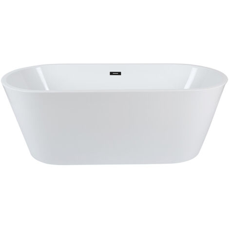 Milano Ballam - Modern Bathroom 1695mm x 750mm Double Ended Freestanding Oval Bath with Overflow and White Push Button Waste - Black Overflow (1/5)