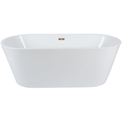 Milano Ballam - Modern Bathroom 1695mm x 750mm Double Ended Freestanding Oval Bath with Overflow and White Push Button Waste - Brushed Copper Overflow (1/5)