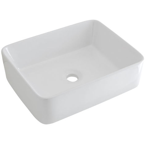 Milano Rivington - Modern White Ceramic Rectangular Countertop Bathroom Basin Sink - 480mm x 370mm