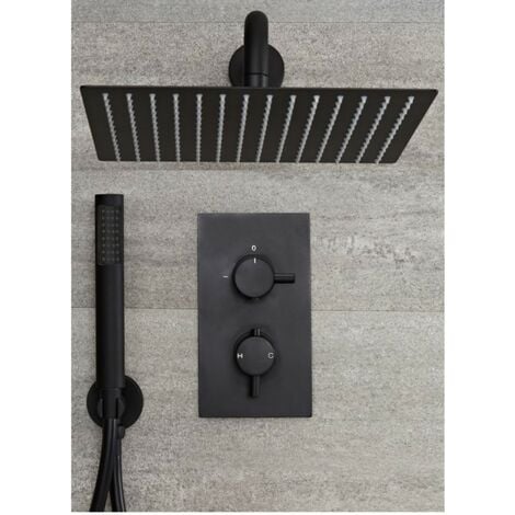 Milano Shower System Nero Black Twin Concealed Valve with 300mm Square Fixed Head and Arm