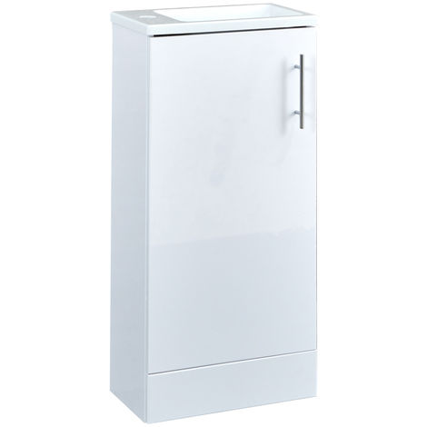 Milano Lurus - White 400mm Compact Bathroom Cloakroom Vanity Unit with Slimline Basin