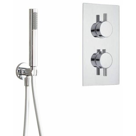 Milano Mirage 1 Outlet Twin Thermostatic Mixer Shower Valve with Pencil Hand Shower Handset Hose Outlet Elbow and Bracket - Chrome
