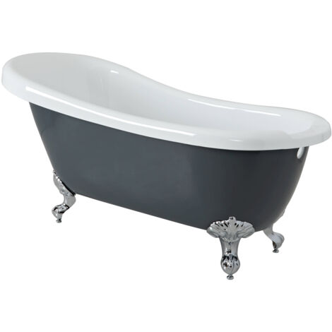 Milano Hest Stone Grey 1710mm x 740mm Bathroom Freestanding Slipper Bath with Feet - Chrome Feet