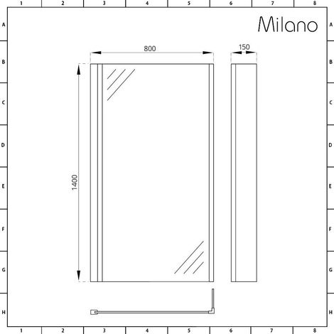 Milano Nero - 800mm L-Shaped Square Bath Shower Screen - Black