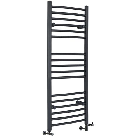 Milano Artle - Modern Anthracite Dual Fuel Electric Curved Bar Heated Towel Rail Radiator - 1200mm x 498mm