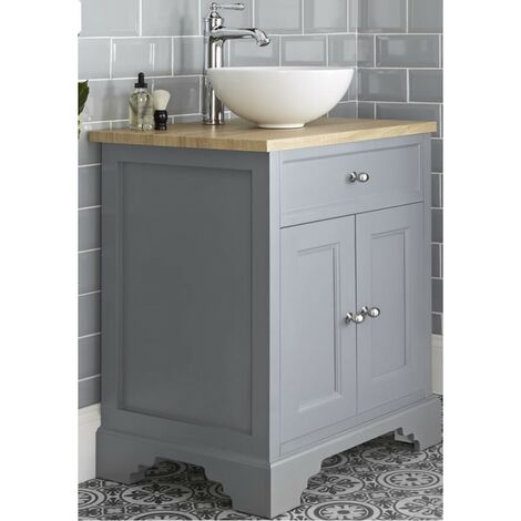 Milano Thornton - Light Grey and Oak 645mm Traditional Bathroom Vanity Unit with Round Countertop Basin