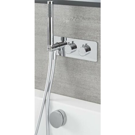 Milano Mirage - Modern 2 Outlet Twin Diverter Thermostatic Mixer Shower Valve with Hand Shower Handset and Overflow Bath Filler Tap- Chrome