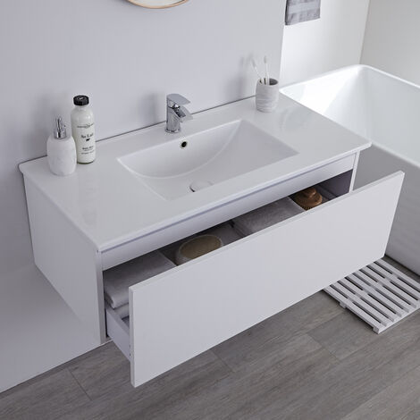 Milano Oxley - White 1010mm Wall Hung Bathroom Vanity Unit with Basin ...