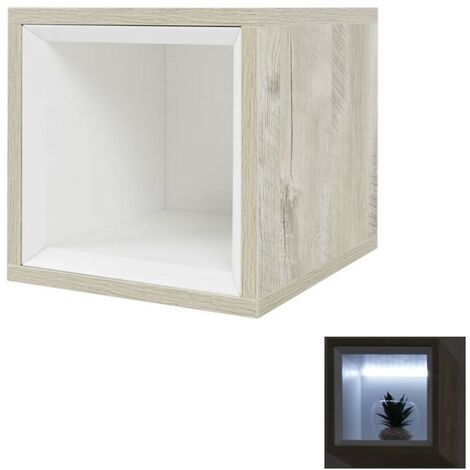 Milano Bexley - Light Oak 300mm Wall Hung Bathroom Cube Storage Unit - With LED Light