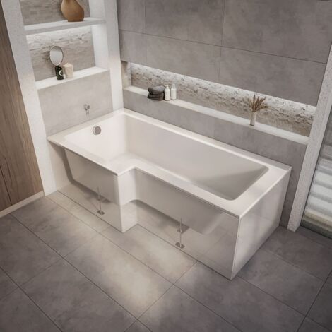 Milano Elswick White 1700mm x 850mm Left Hand Square Bathroom Shower Bath - Bath Only