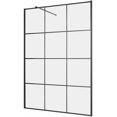 Milano Barq Black Reversible Wet Room Shower Enclosure Screen with Grid Pattern - 800mm