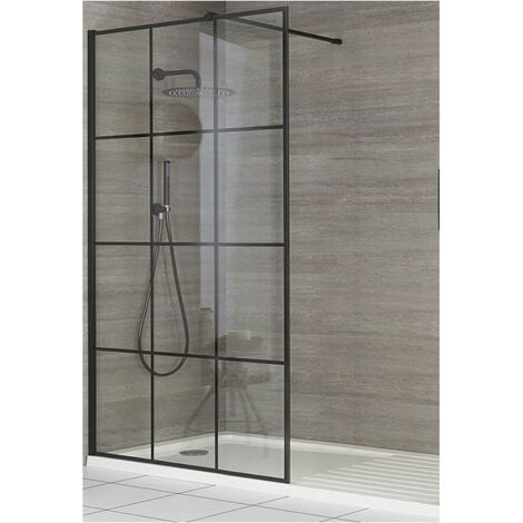 Milano Barq - Black Recessed Walk In Wet Room Shower Enclosure with ...